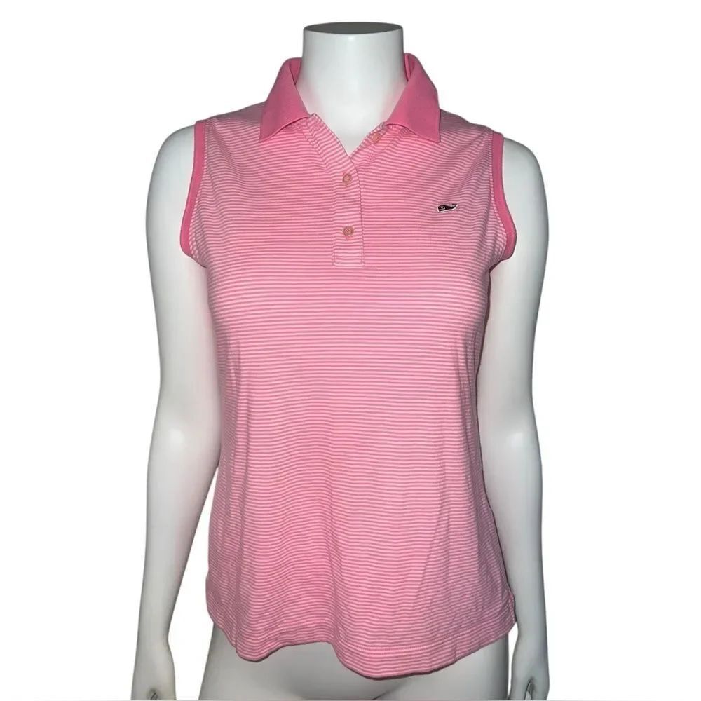 Vineyard Vines Women's Pink Striped Polo Tank Top Whale Logo Small EUC